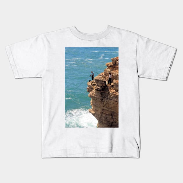 Living dangerously - Cliff fishing at Cabo de São Vicente, Portugal Kids T-Shirt by WesternExposure